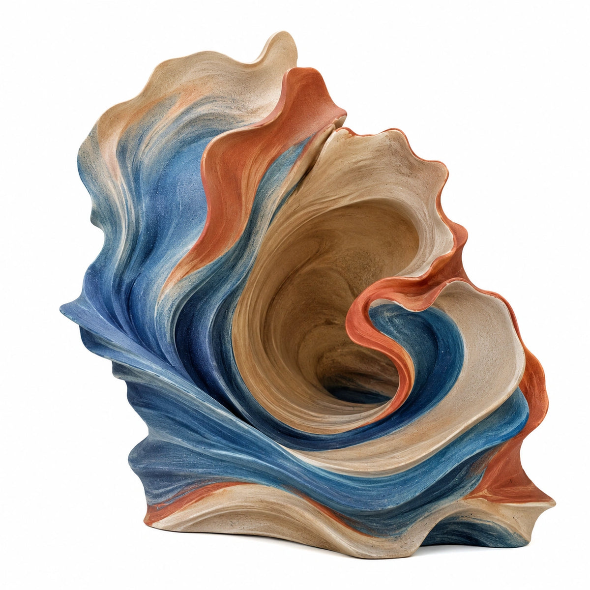 Escultura Decorativa Abstracta en Tonos Tierra y Azul