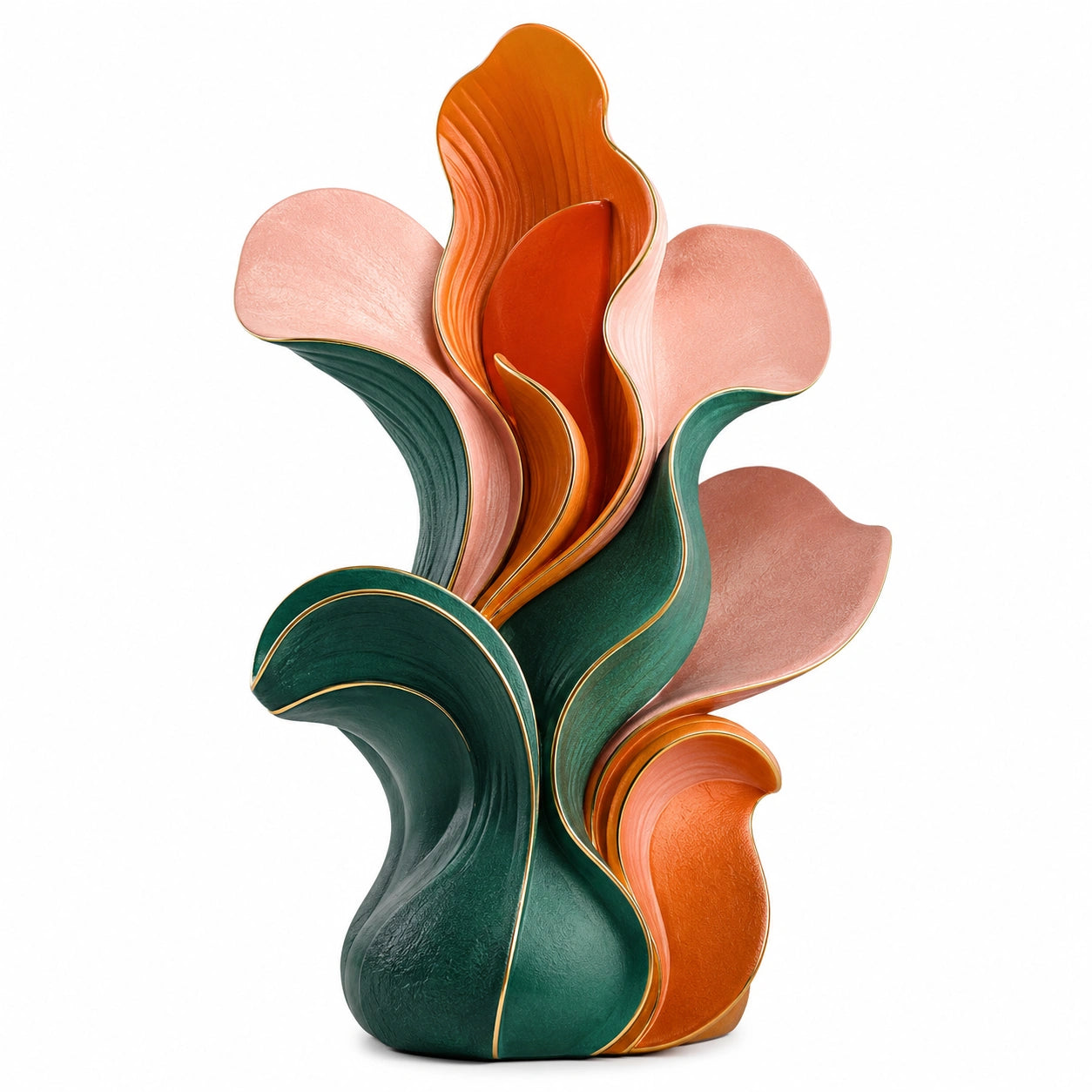 Escultura Decorativa Abstracta en Verde, Naranja y Rosa