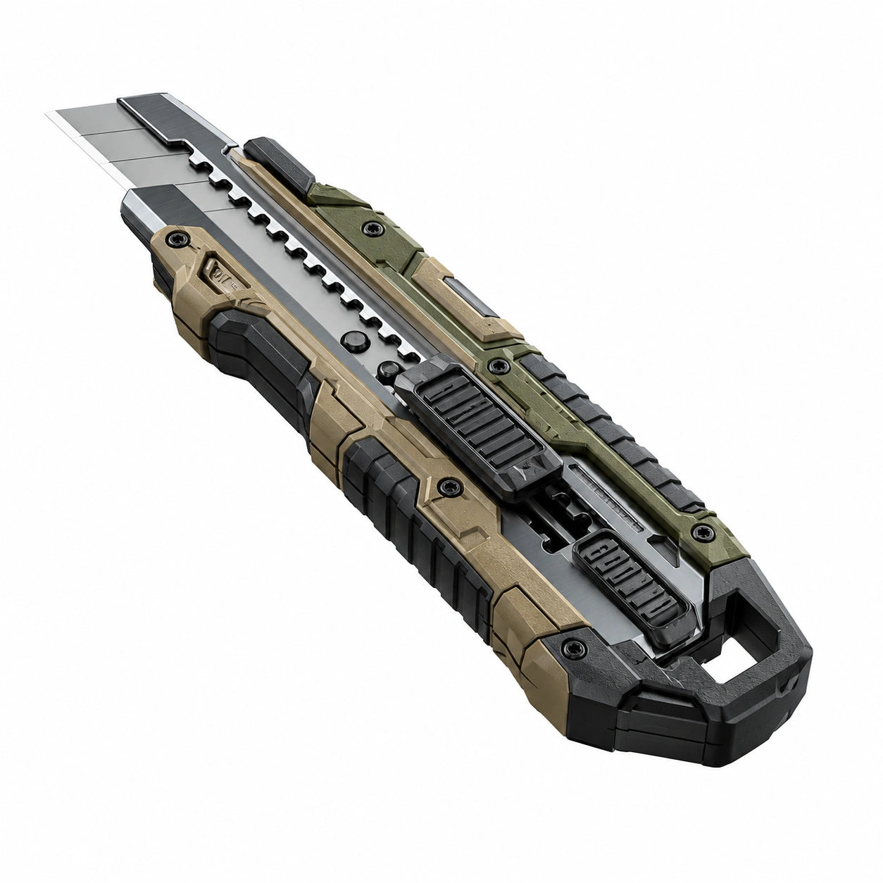Cúter Retráctil Ergonómico 18cm Negro/Verde/Oro
