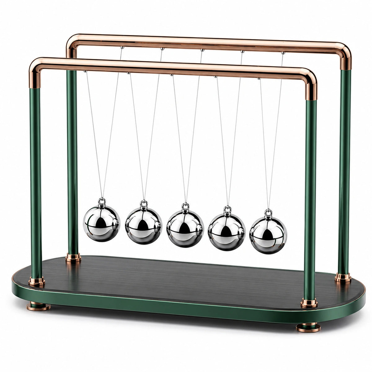 Péndulo de Newton Verde Metálico con Bolas Plateadas