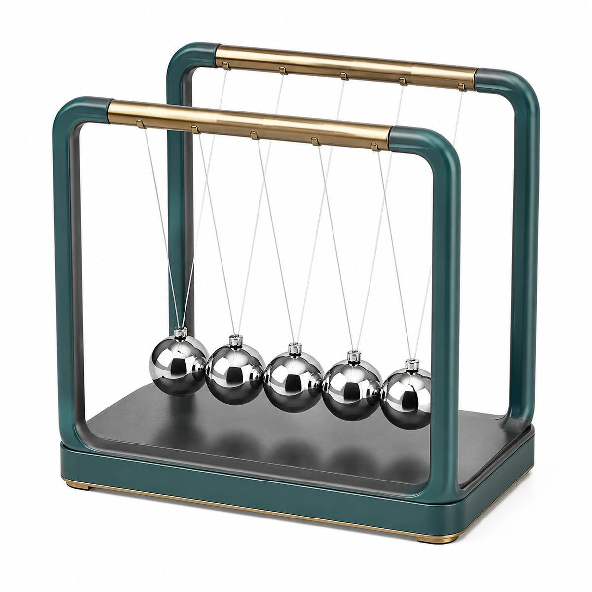 Péndulo de Newton Verde y Plateado con 5 Bolas