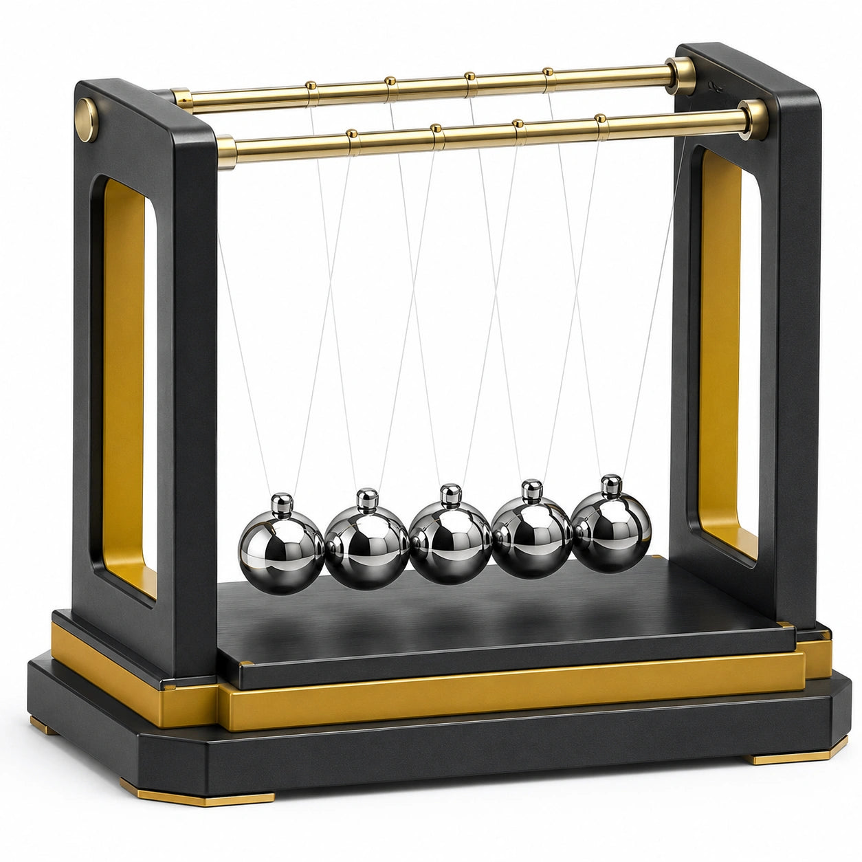Péndulo de Newton de Escritorio Negro y Dorado