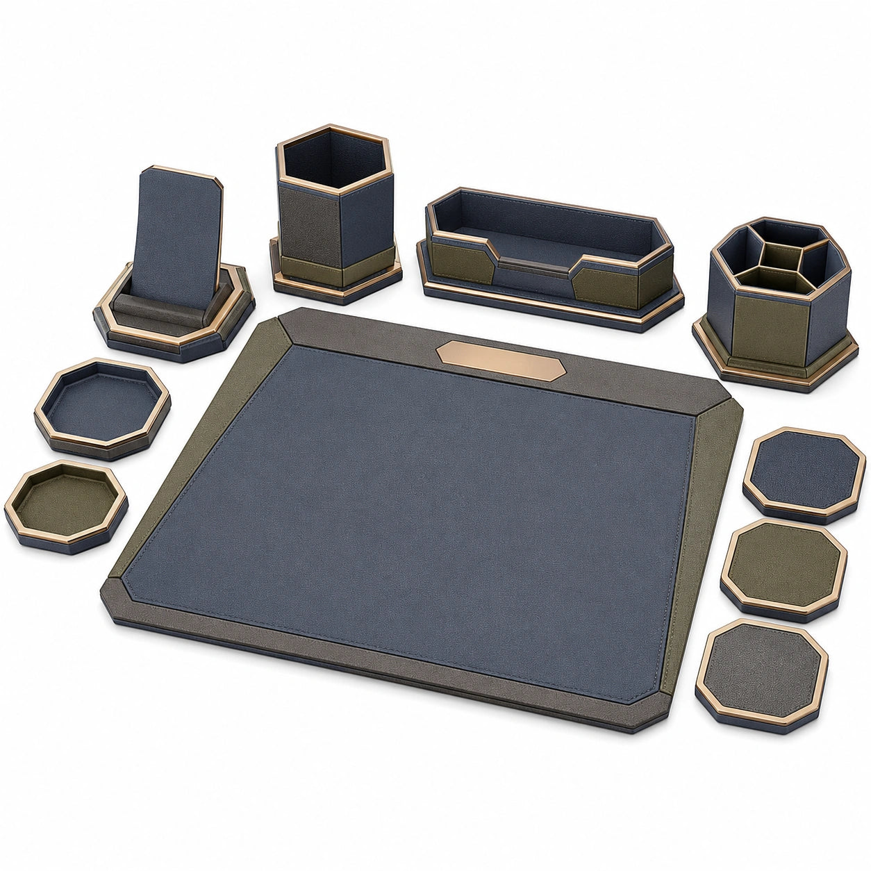 Set de Accesorios de Escritorio Azul Marino y Verde