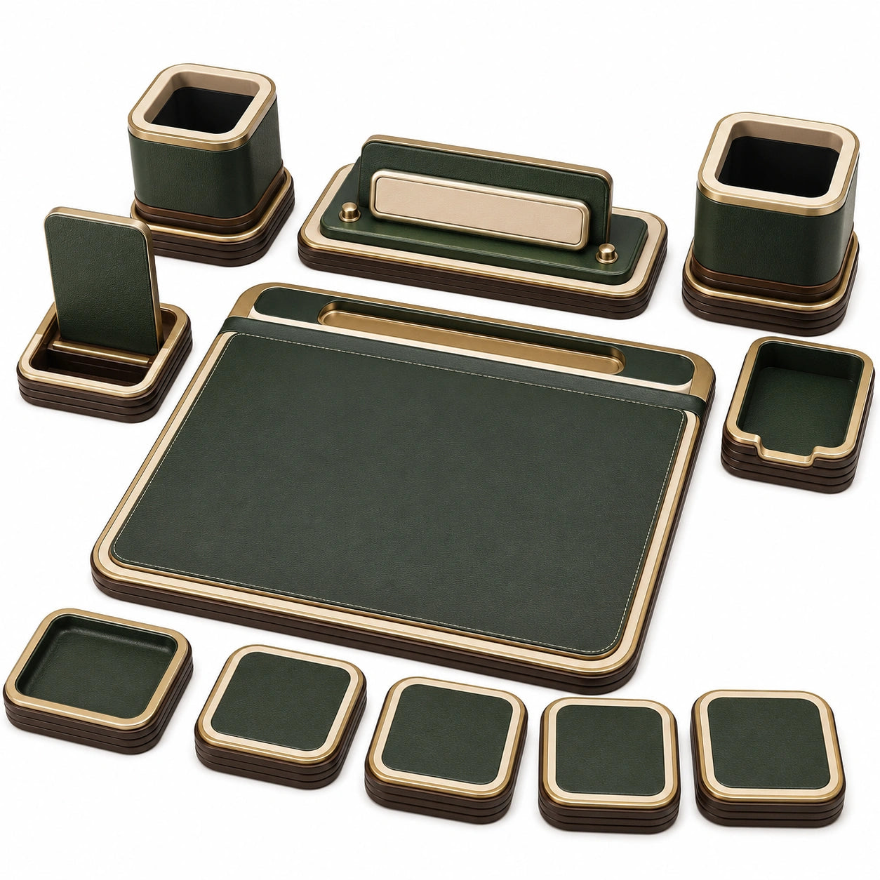 Conjunto de Accesorios de Escritorio de Lujo Verde y Dorado