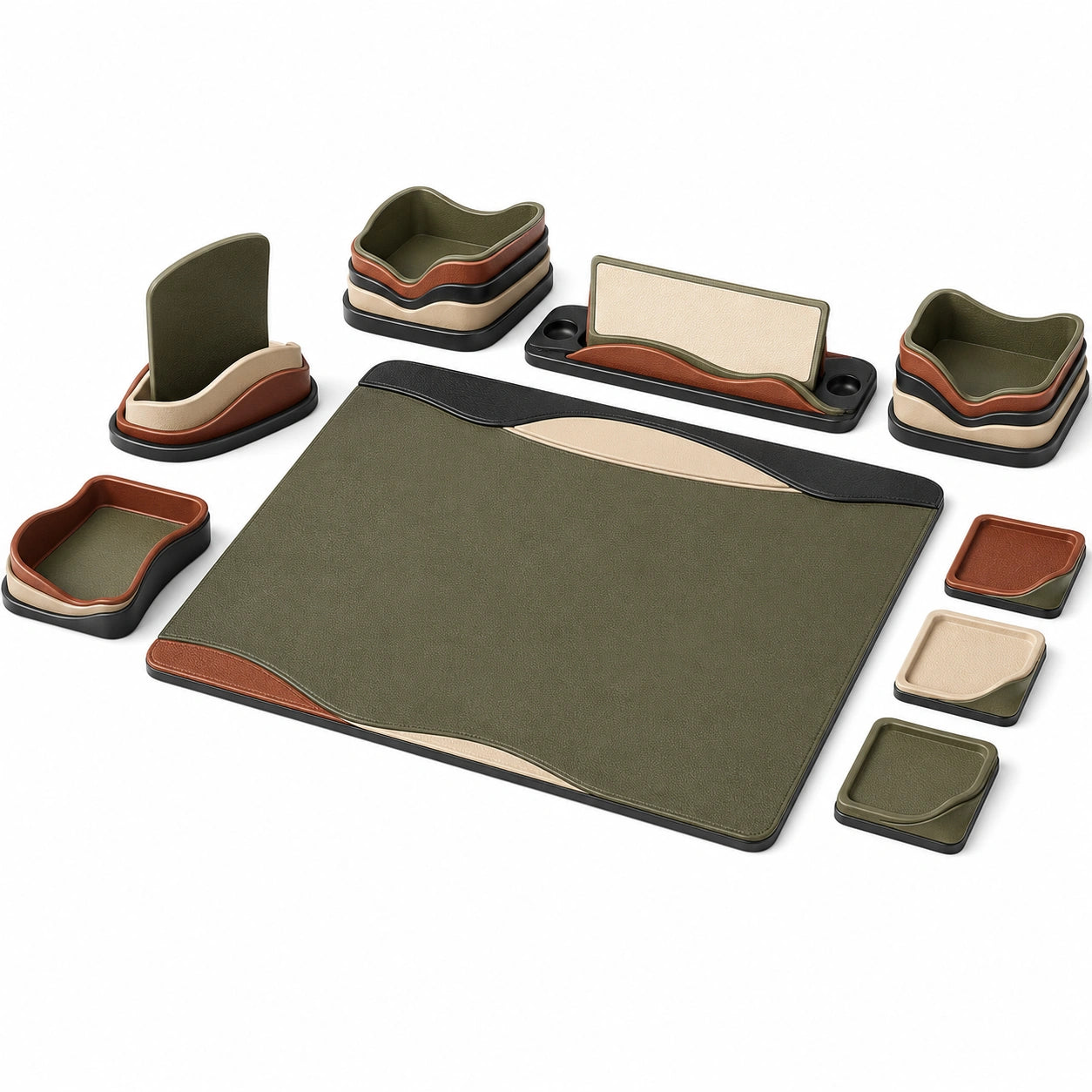 Juego de Organizadores de Escritorio Verde, Beige y Marrón