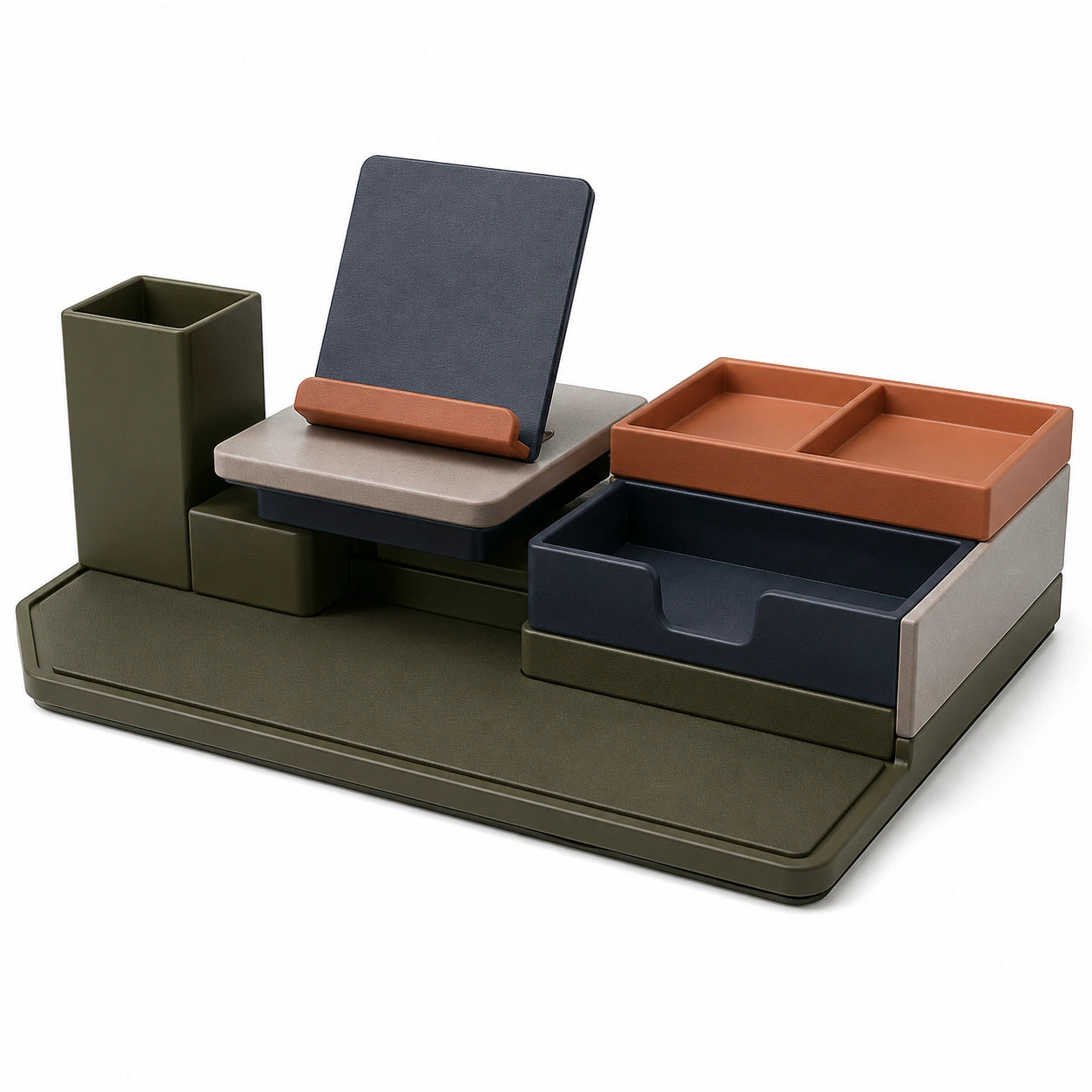 Organizador de Escritorio Multifuncional en Verde, Gris, Azul y Anaranjado
