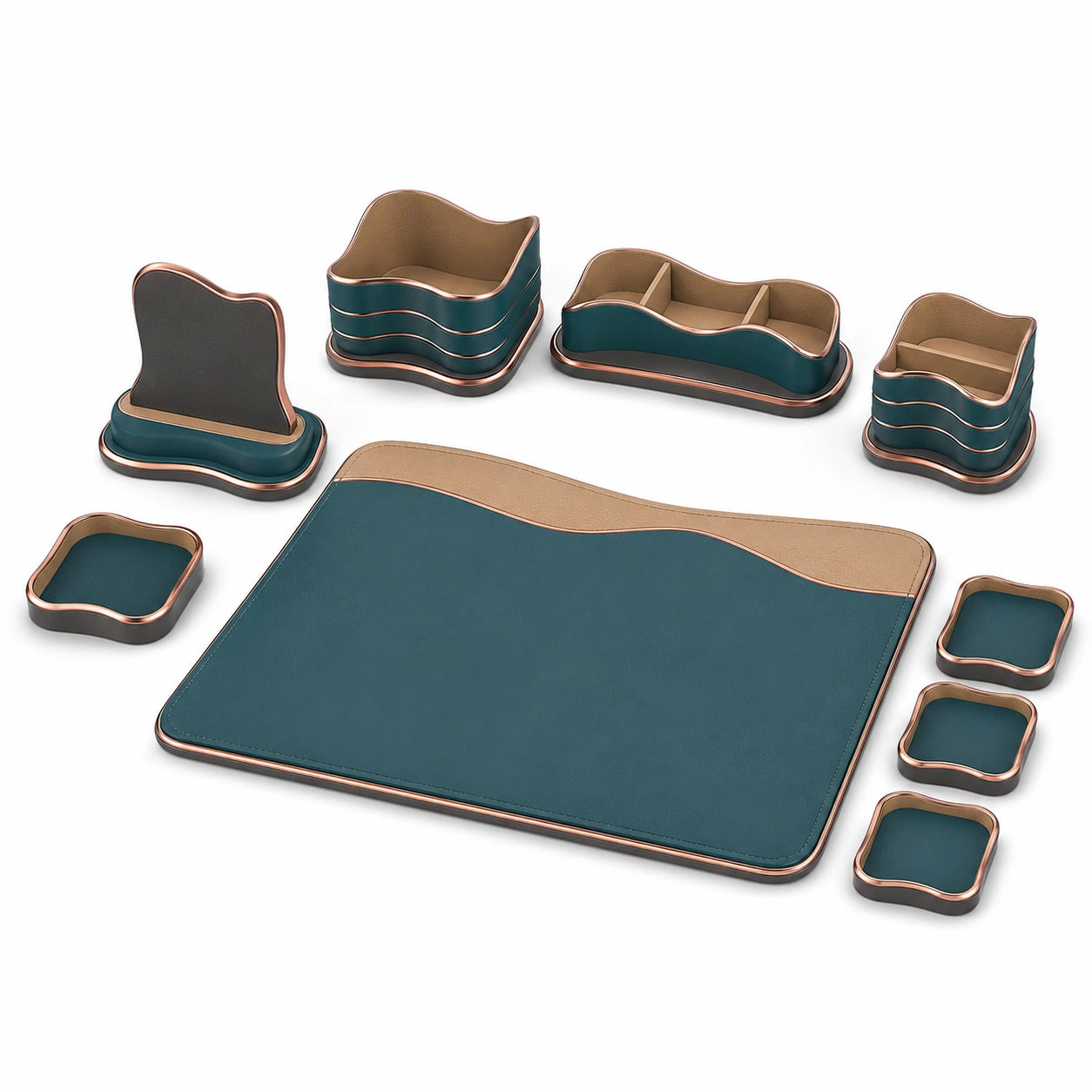 Juego de Organizadores de Escritorio Azul y Beige