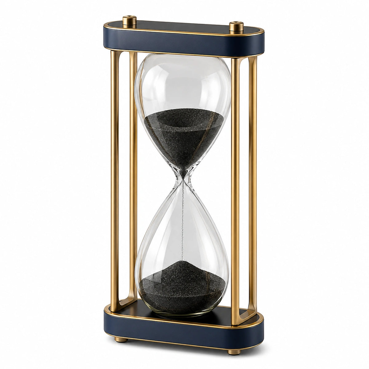 Reloj de Arena de Cristal con Marco Dorado y Arena Negra 30cm