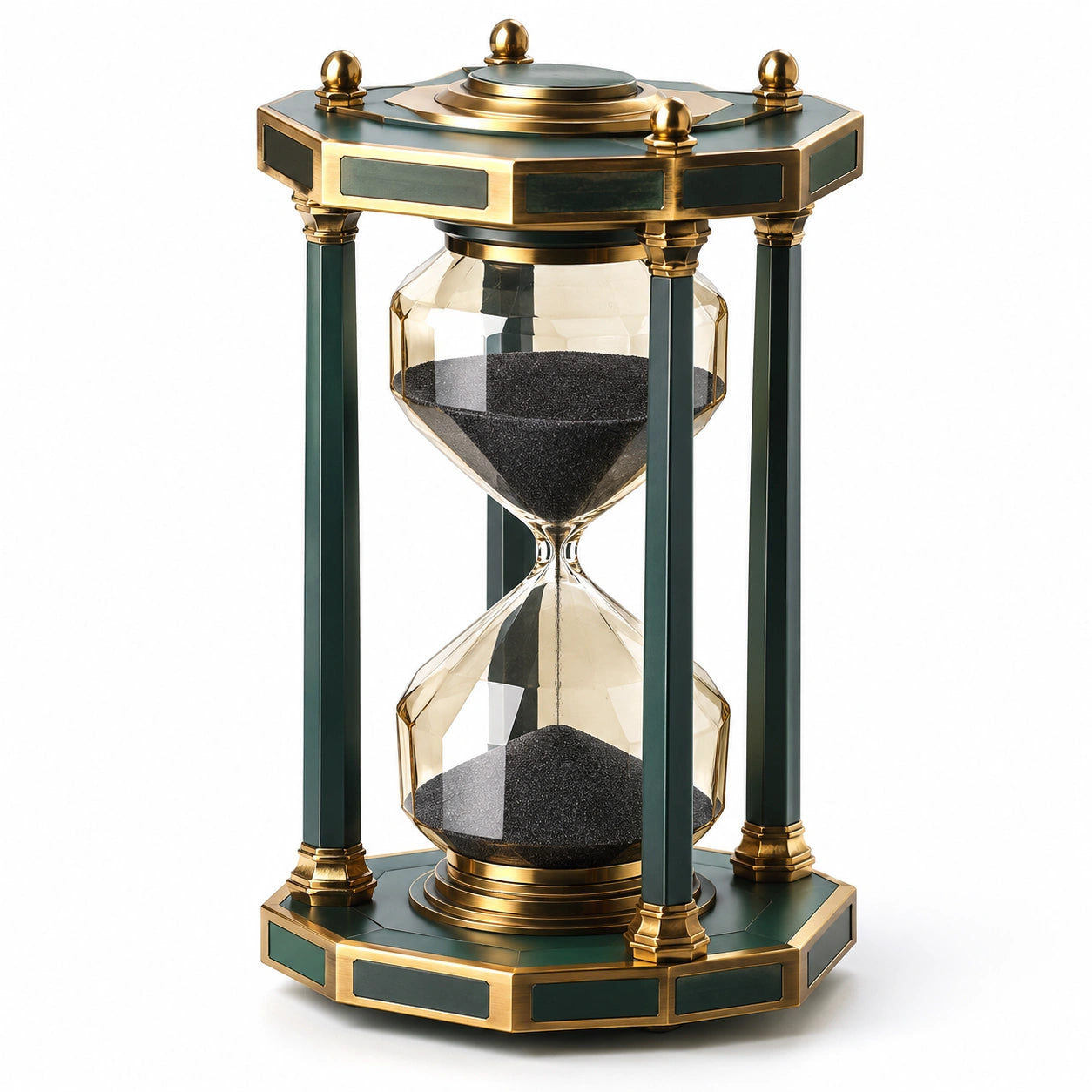 Reloj de Arena Decorativo de Vidrio Verde y Oro