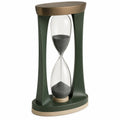 Reloj de Arena Decorativo Verde con Acabados en Bronce y Cristal Transparente
