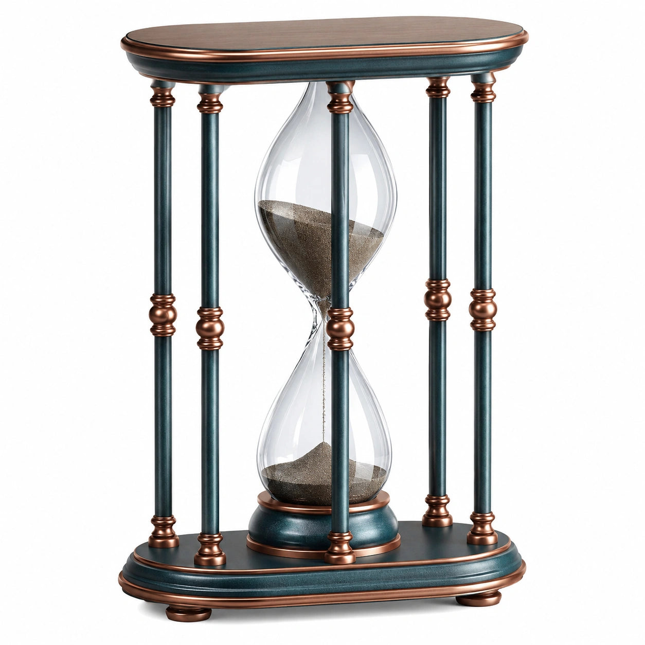 Reloj de Arena Decorativo de Vidrio y Metal Azul Cobre