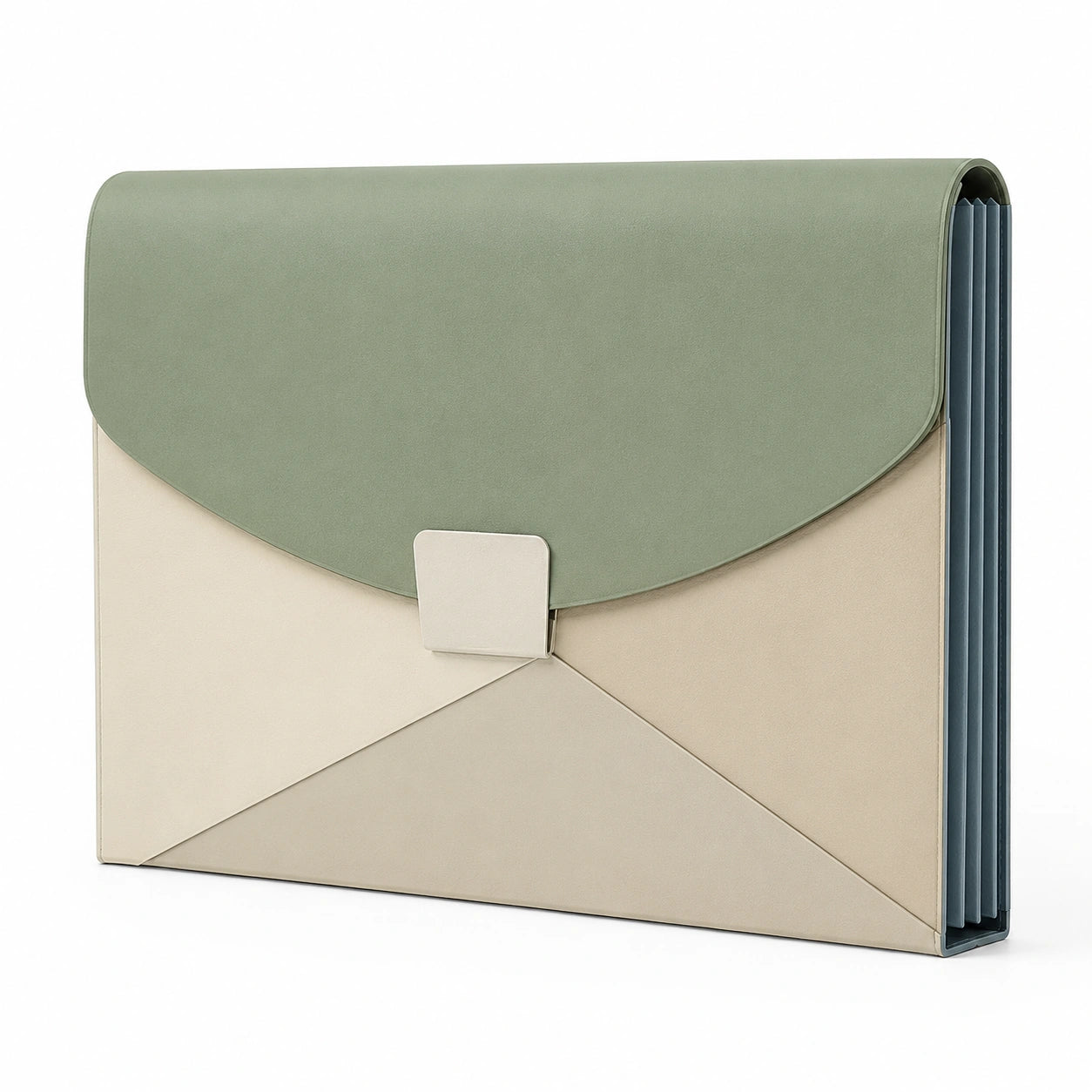 Carpeta Organizadora de Documentos Verde y Beige con Cierre Metálico
