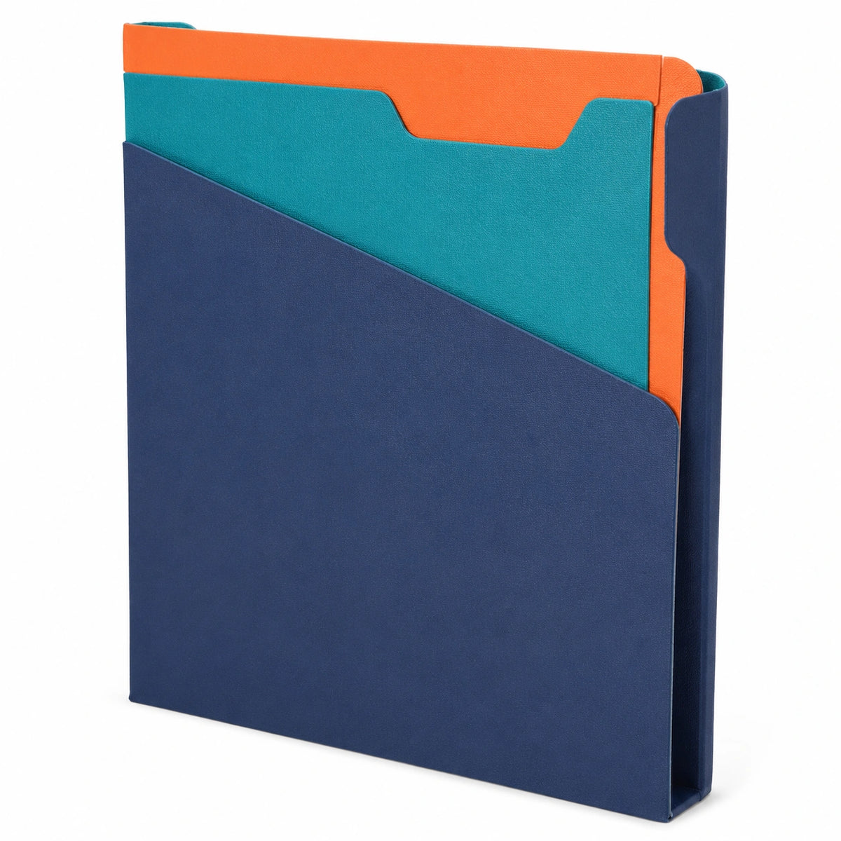 Carpeta organizadora de documentos A4 colores azul, naranja y turquesa